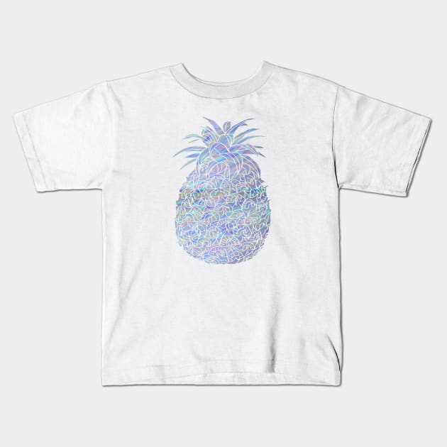 Brush Stroke Turquoise, Green and Purple Filled Pineapple Design Kids T-Shirt by PurposelyDesigned